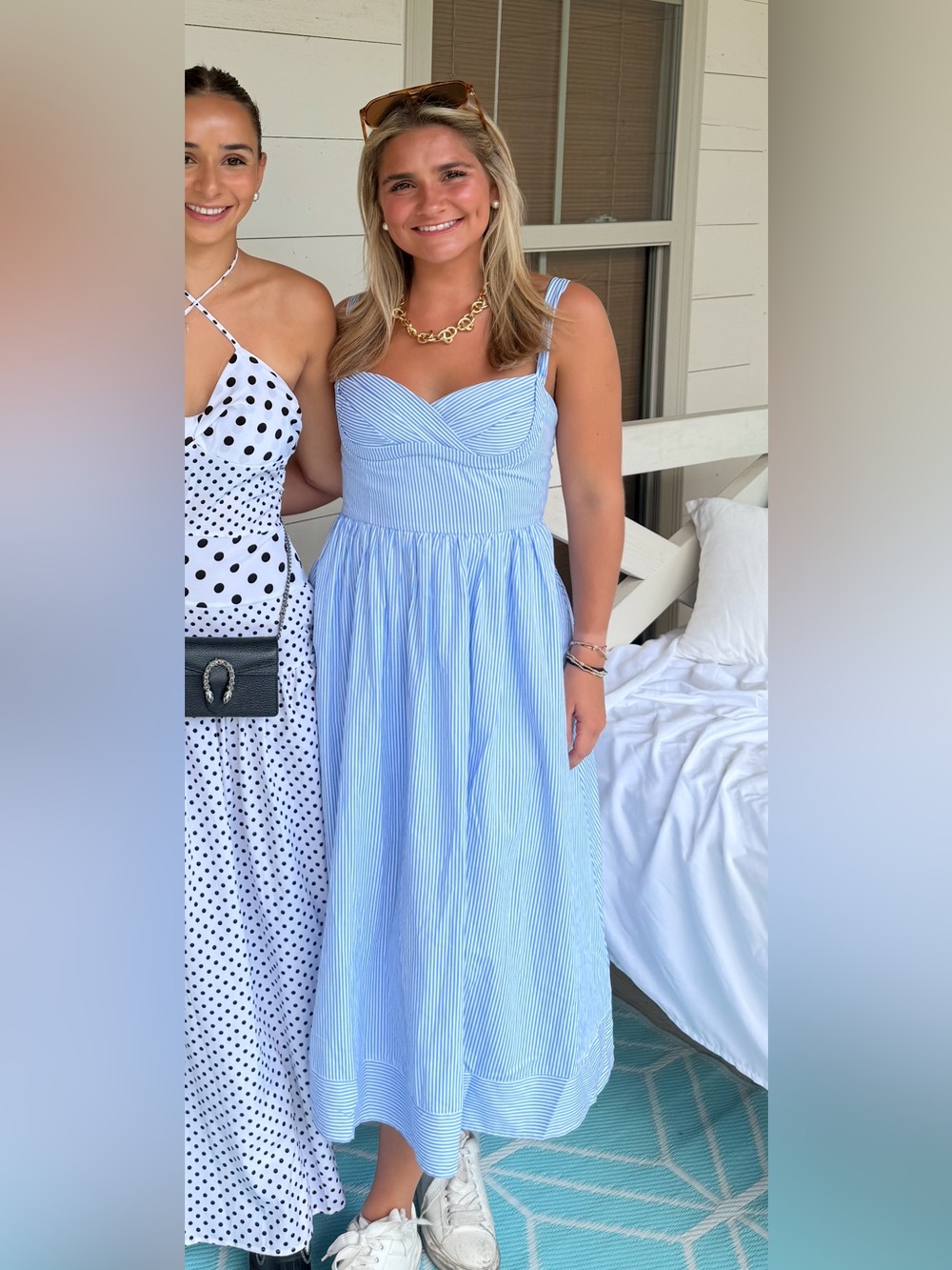 Light Blue Striped Sundress with Sweetheart Neckline